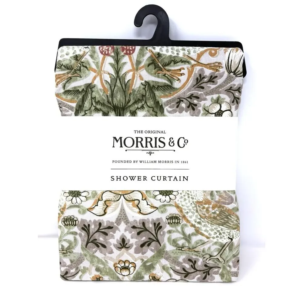 William Morris & Co Bird Strawberry Thief Shower Curtain Green Golden Yellow